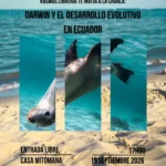 Afiche oficial de la charla sobre Charles Darwin, selección natural y desarrollo evolutivo en Ecuador en Kosmos Librería.