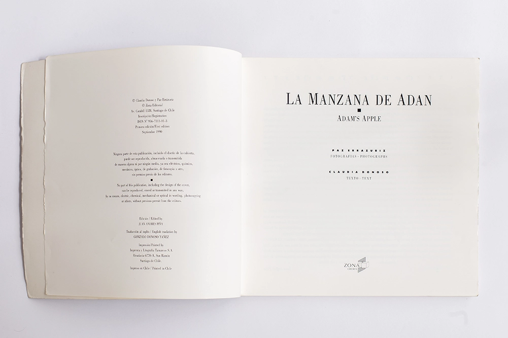 Primera página interna del Libro La Manzana de Adán de Paz Errázuri Kosmos Librería
